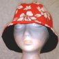 NEW~HANDMADE REVERSIBLE HAT~BLACK DENIM/RED FLORAL