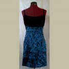SATIN BLUE FLORAL COCKTAIL DRESS~BLACK VELVET BODICE~Formal~Prom~Homecoming~size 7