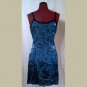 SATIN BLUE FLORAL COCKTAIL DRESS~BLACK VELVET BODICE~Formal~Prom~Homecoming~size 7