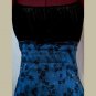 SATIN BLUE FLORAL COCKTAIL DRESS~BLACK VELVET BODICE~Formal~Prom~Homecoming~size 7