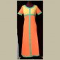 Unique VINTAGE & HANDMADE DRESS~Bright Vivid Colors~Long~Orange/Yellow/Green~size XS/S