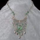 NEW~"EMERALD OF OZ"~Handmade Peruvian NECKLACE ~Alpaca Silver ~Murano/Cat's Eyes ~Jewelry