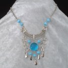 NEW~"SEA MIST"~Handmade Peruvian NECKLACE ~Alpaca Silver ~Murano/Cat's Eyes beads ~Jewelry