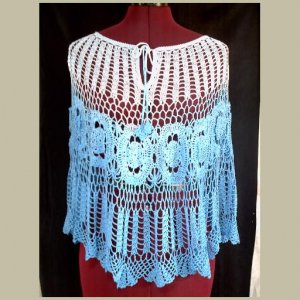 NEW~BLUE fading into WHITE~CROCHETED~PONCHO/TOP~New without Tags~Crochet