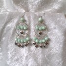 "Pale Emerald Hoop" HANDMADE Peruvian EARRINGS ~ Alpaca Silver Jewelry ~ Cat's Eyes Beads