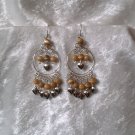 "Amber Gold Hoop" HANDMADE Peruvian EARRINGS ~ Alpaca Silver Jewely ~ Cat's Eyes Beads