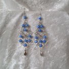 "Deep Sea Blue Diamonds" HANDMADE Peruvian EARRINGS ~Alpaca Silver Jewelry ~Cat's Eyes Beads