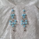 "Sky Blue Diamonds" HANDMADE Peruvian EARRINGS ~Alpaca Silver Jewelry ~Cat's Eyes Beads