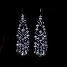 "Lavender Cascades" HANDMADE Peruvian EARRINGS ~Alpaca Silver Jewelry ~Dangling Cat's Eyes Beads