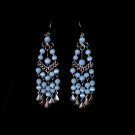 "Ice Blue Cascades" HANDMADE Peruvian EARRINGS ~Alpaca Silver Jewelry ~Dangling Cat's Eyes Beads
