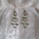 "Endless Emerald Hoops" HANDMADE Peruvian EARRINGS ~Alpaca Silver Jewelry ~Cat's Eyes Beads
