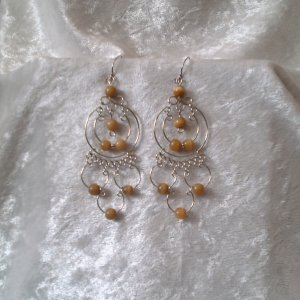 "Endless Amber Hoops" HANDMADE Peruvian EARRINGS ~Alpaca Silver Jewelry ~Cat's Eyes Beads