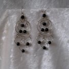 "Midnight Endless Hoops" HANDMADE Peruvian EARRINGS ~Alpaca Silver Jewelry ~Cat's Eyes Beads