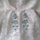 "Endless Blue Sky Hoops" HANDMADE Peruvian EARRINGS ~Alpaca Silver Jewelry ~Cat's Eyes Beads