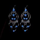 "Endless Blue Waters Hoops" HANDMADE Peruvian EARRINGS ~Alpaca Silver Jewelry ~Cat's Eye Beads
