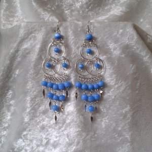 "Triple Elegance in Blue" HANDMADE Peruvian EARRINGS ~Alpaca Silver Jewelry ~Cat's Eyes Beads