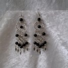"Celtic Cascades in Black" HANDMADE Peruvian EARRINGS ~Alpaca Silver Jewelry ~Cat's Eyes Beads
