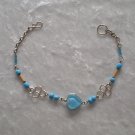 "TRUE BLUE HEART" MURANO glass & BAMBOO beads BRACELET~HANDMADE Peruvian Alpaca Silver Jewelry
