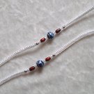 HANDMADE PERUVIAN BEADED FRIENDSHIP BRACELET ~ White with Blue Sphere & Wood beads ~Jewelry