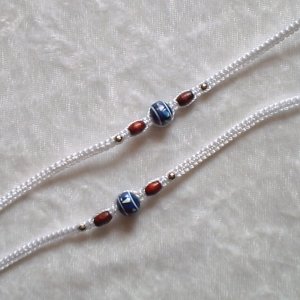 HANDMADE PERUVIAN BEADED FRIENDSHIP BRACELET ~ White with Blue Sphere & Wood beads ~Jewelry