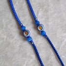 HANDMADE PERUVIAN BEADED FRIENDSHIP BRACELET ~Blue with Sun & Moon bead, Cascajo nuggets ~Jewelry