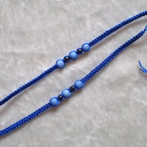 HANDMADE PERUVIAN BEADED FRIENDSHIP BRACELET ~Blue with Light Blue Cat's Eye beads ~Jewelry