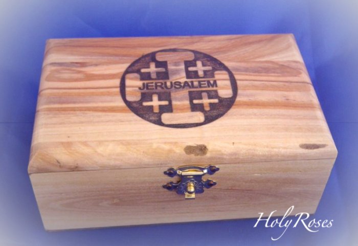 Olive Wood Box Jerusalem Cross Design (MED)