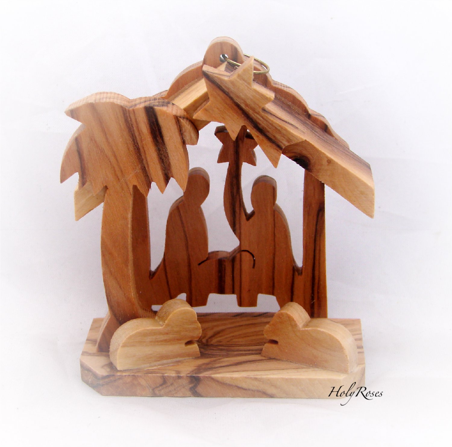 Mini Olive Wood Nativity Scene with Christmas Tree (e)