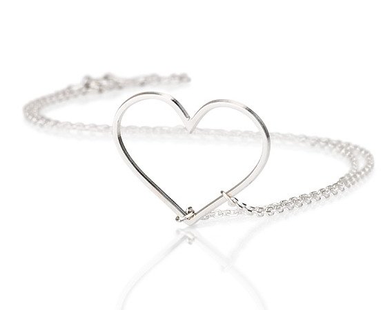 Sterling Silver 925 Sideways Heart Pendant Necklace Rollo Chain Love Valentine's Day