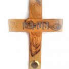 Olive Wood Jesus Design Christian Wall Cross Holy Earth Vial 16cm 6.25" Holyland