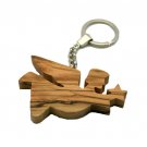 Olive Wood Flying Angel with Star Keyring Key Ring - Hand Carved in Bethlehem