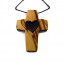 Heart in Cross Olive Wood Pendant with Red Acrylic Inlay