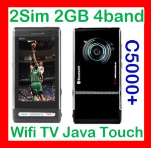 Free ship C5000+  Quadband+2Sim+WIFI+TV+FM+JAVA+2GB+ 3page touch flow menu