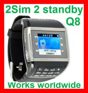 Free ship Latest 2SIM 2 standby watch phone Q8,unlock Touch scree