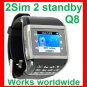 Free ship Latest 2SIM 2 standby watch phone Q8,unlock Touch scree