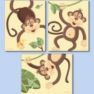 Set of 3 Art Prints for Nursery Jungle Monkey Business