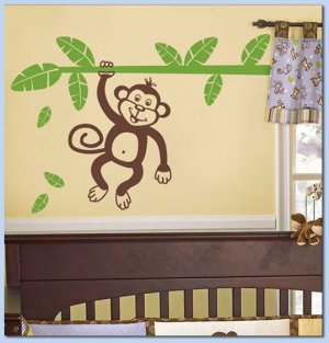 Jungle Monkey Branch with Leaves kids Vinyl Wall Decal