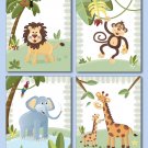 8"x10" Set of 4 Prints Jungle Safari Animals FREE GIFT!