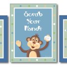 SET OF 3 BATHROOM PRINTS PEEK A BOO JUNGLE MONKEY