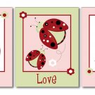 SET OF 3 RED LADYBUGS FLOWERS NURSERY WALL ART PRINTS
