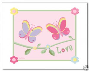 Nursery wall art print girls LOVE BUTTERFLIES FLOWERS