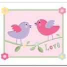 Nursery wall art print for girls LOVE BIRDS FLOWERS