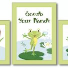 5x7 FROGGY FROG SET OF 3 BATHROOM PRINTS WASH BRUSH....