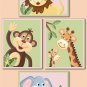 8"X10" SET OF 4 ART PRINTS KIDS JUNGLE SAFARI ANIMALS
