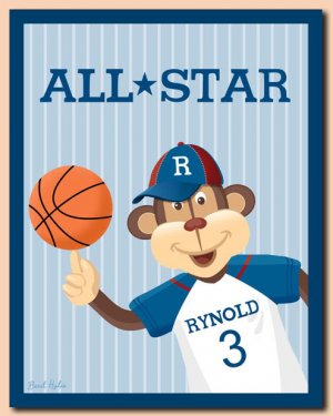 11"x14" BASKETBALL MONKEY PERSONALIZED WALL ART PRINT