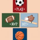 SPORTS SET OF 4 PRINTS FOOTBALL BASKETBALL  BASEBALL