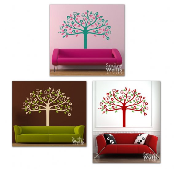 Whimsical Spring Tree Vinyl Wall Decal Two Colors