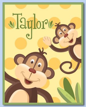 11"x14" JUNGLE MONKEY PERSONALIZED ART PRINT FOR KIDS