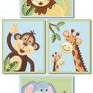 SET OF 4 NURSERY ART PRINTS / JUNGLE SAFARI ANIMALS