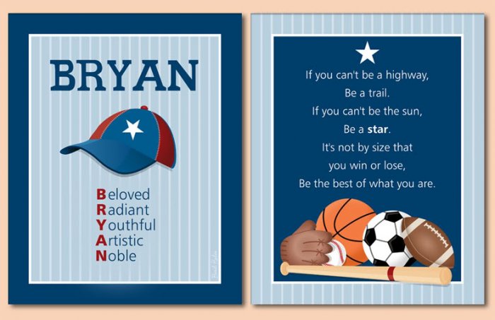 SET OF NAME & SPORTS POEM WALL ART PRINTS FOR BOYS